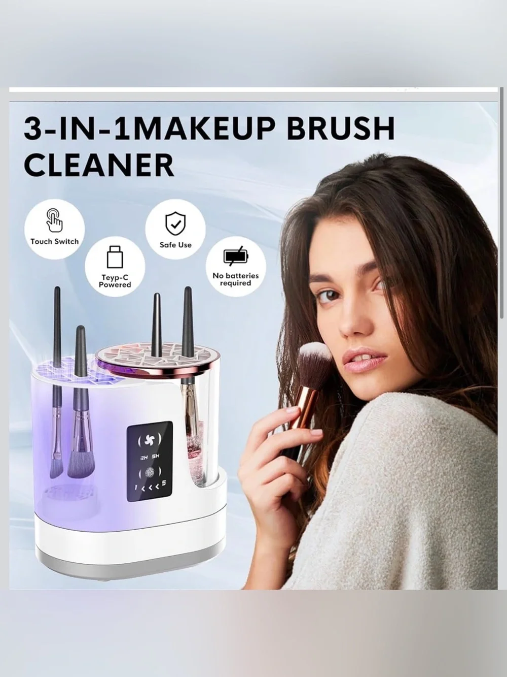 New 3 in 1 Electric Makeup Brush Cleaner, Automatic Portable USB Deep Cleaning